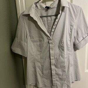 Ann Taylor White and Black Casual Button Down Shirt